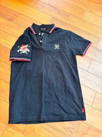 레어 Ed Hardy 피케 셔츠 블랙 자수 스컬 하트 L