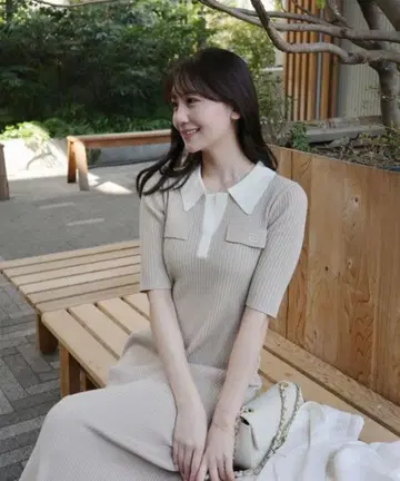 Cleblatt 폴로 카라 머메이드 니트 원피스 베이지 M