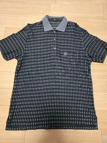 DAKS LONDON 반팔 피케 셔츠 블랙 x 그레이 체크 무늬