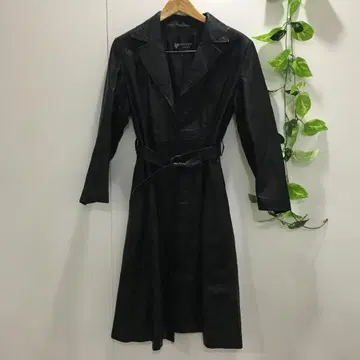 HIFASHION 벨트 포함 가죽 롱 코트 블랙 11호