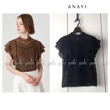 ANAYI 키카 레이스 스탠드 넥 블라우스 블랙