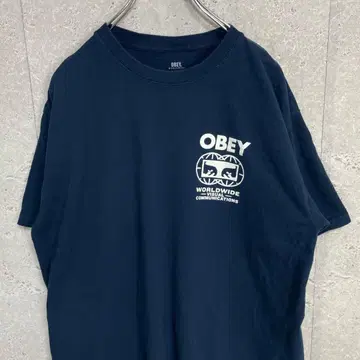OBEY 오베이 원포인트 로고 프린트 블랙 T셔츠 L