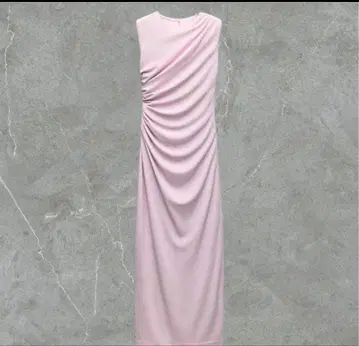 새상품 ZARA 드레이프 디테일 미디 원피스 초크 핑크 S