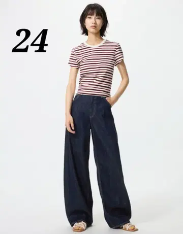 새상품급 UNIQLO 유니클로 배기 커브 청바지 네이비 사이즈 24
