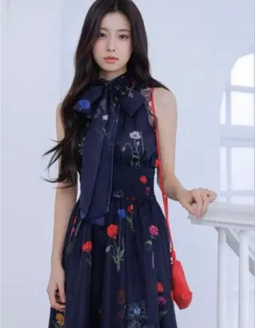 SNIDEL 백리본 쉬폰 원피스 네이비 0