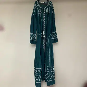 ZARA 자라 롱 원피스 자수 긴팔 그린 M