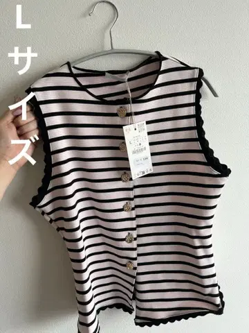 ZARA 스트라이프 버튼 베스트 탑 L