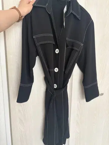 ZARA 대비 스티치 셔츠 원피스 블랙 M