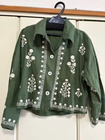 ZARA 꽃무늬 자수 긴팔 셔츠 자켓 카키