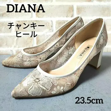 DIANA 꽃무늬 자수 레이스 스틸레토 청키힐 핑크 베이지