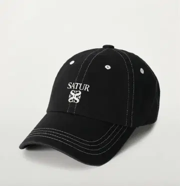 SATUR 세터 대비 색상 스티치 다이드 캡 모자 블랙