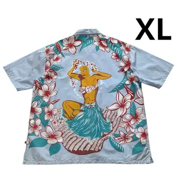 FISHBONE 백 패널 코튼 하와이안 셔츠 XL 스카이블루