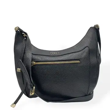 컨디션 최상 FURLA 훌라 숄더백 하프문 블랙 가죽