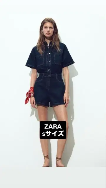 ZARA 데님 숏 점프수트 반팔