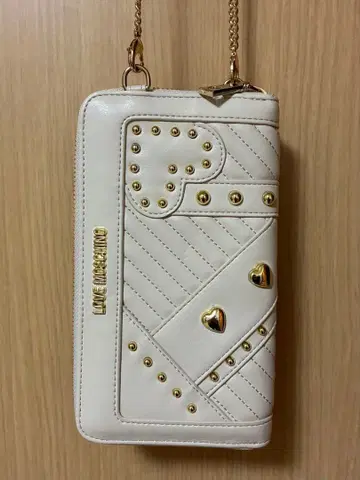 LOVE MOSCHINO 하트 체인 지갑 아이보리