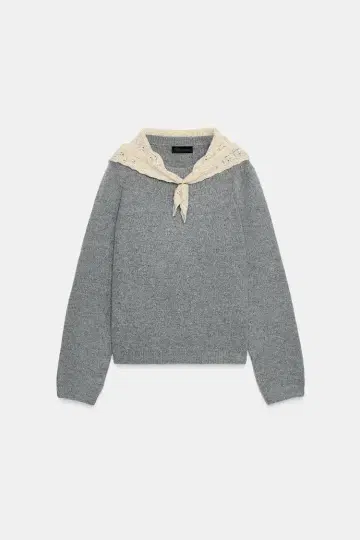 ZARA 스카프 포함 대비 니트 스웨터 그레이