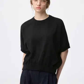새상품 워셔블 돌먼 슬리브 니트 T 블랙 GU 3XL