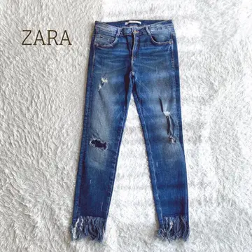 ZARA 자라 스키니 스트레이트 데미지 캐주얼 코튼 프린지