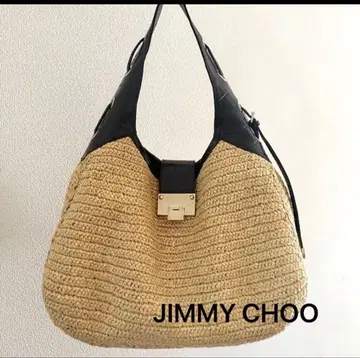 jimmy choo 바스켓 악어 가죽 라피아 백