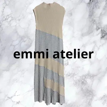 인기 emmi atelier 에미 체크 절개 리브 니트 롱 원피스