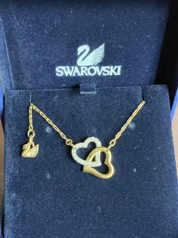 SWAROVSKI 스와로브스키 목걸이 더블 하트 골드