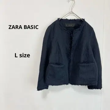 ZARA BASIC 자라 노카라 자켓 L 네이비 프린지