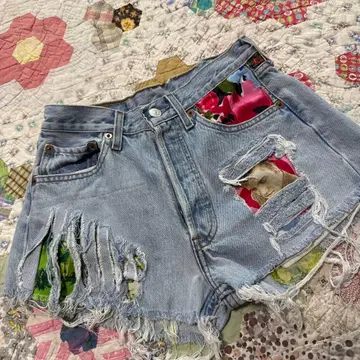 Levi's 데님 숏팬츠 데미지 가공 Elvis 패치워크