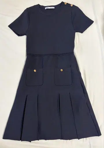 [새상품] ZARA 니트 원피스 플리츠 미니 원피스 네이비