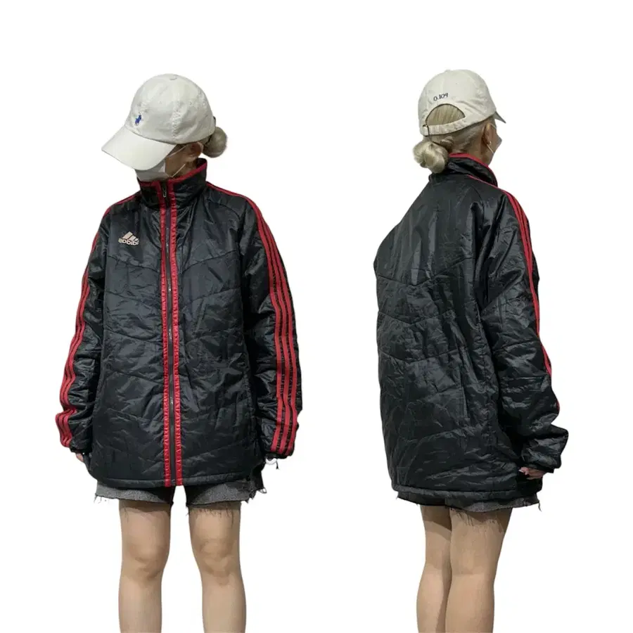 아디다스 블랙 레드 삼선 바람막이 오버핏 트랙 자켓 L