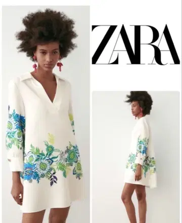 새상품 ZARA 꽃무늬 프린트 튜닉 원피스 L