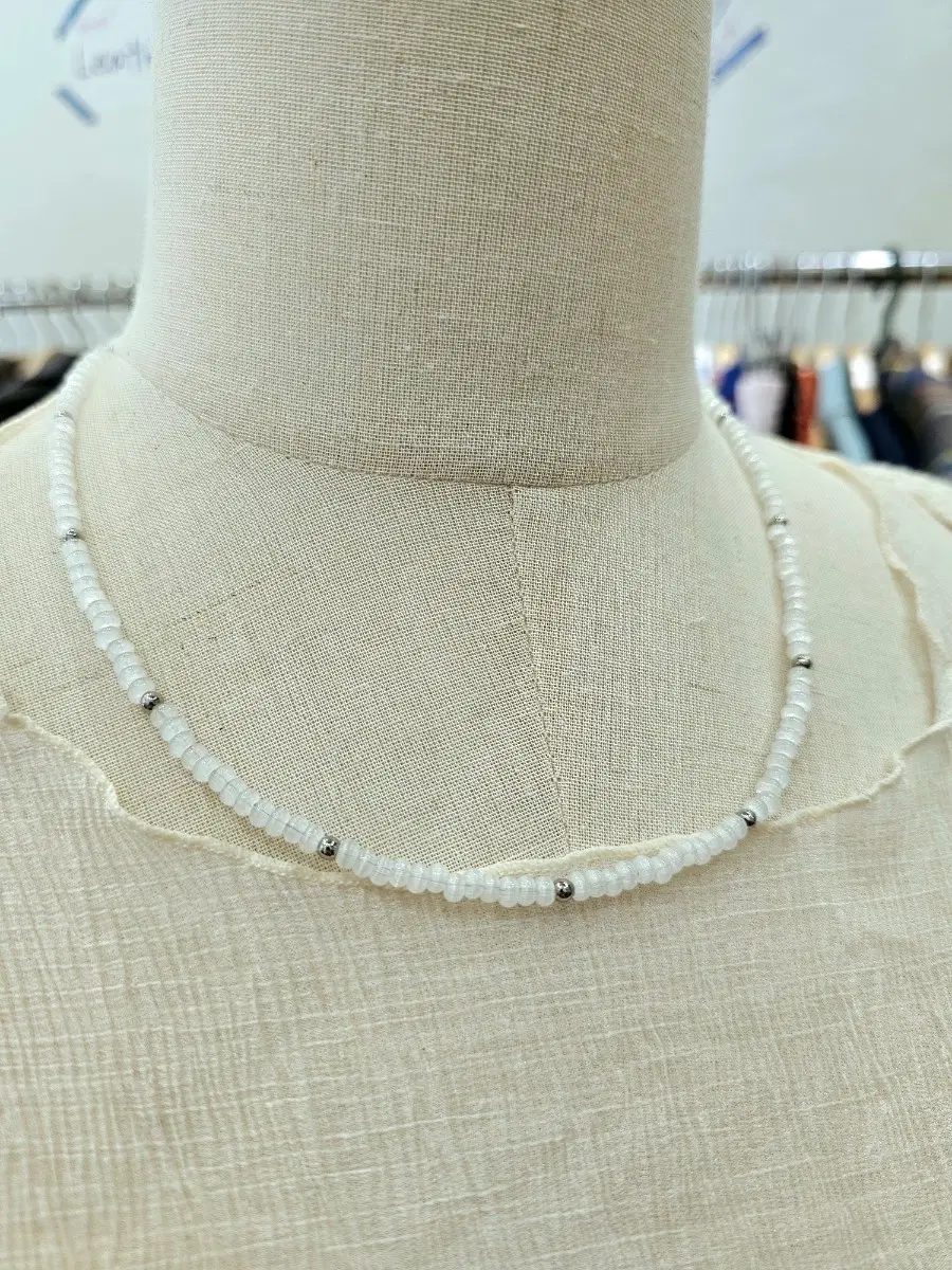 Handmade 화이트 캣츠아이볼 목걸이
