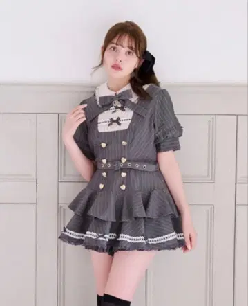 LIZLISA 핀스트라이프 2WAY 셋업 그레이 반팔