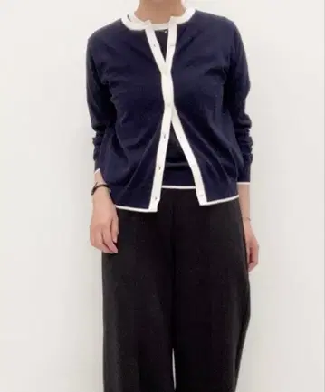 UNIQLO 앙상블 가디건 반팔 니트 네이비