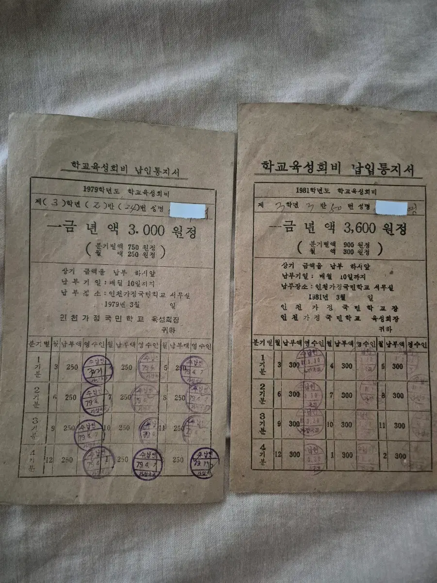 레트로 육성회비 납입통지서