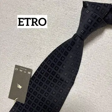 미사용 택 포함 보관품 에트로 넥타이 네이비 도트 실크