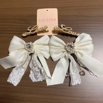 LIZ LISA 헤어 클립 리본 펄 4세트