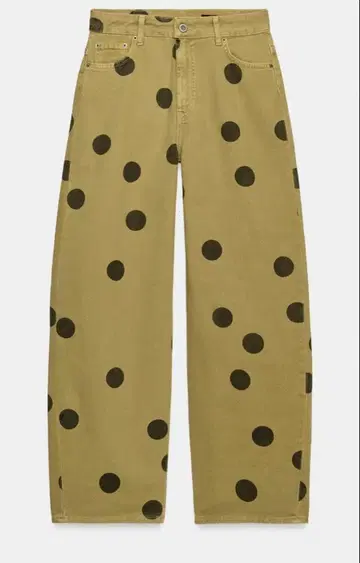 ZARA 미드 라이즈 배럴 레그 도트 프린트 데님 팬츠