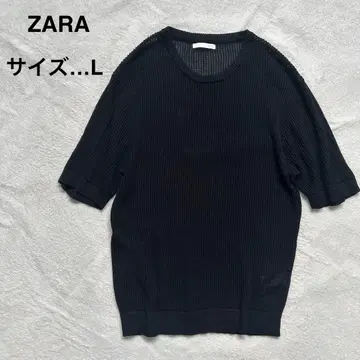 ZARA 남성용 썸머 니트 반팔 L 크루넥 블랙 비침
