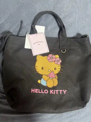 미사용 새상품 Hello Kitty 2way 토트백 블랙 일광화상 키티