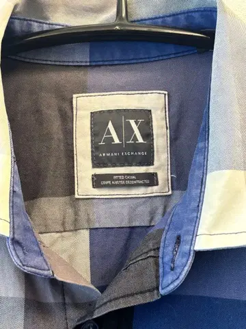Armani Exchange 남성용 긴팔 셔츠 블루 체크 아르마니