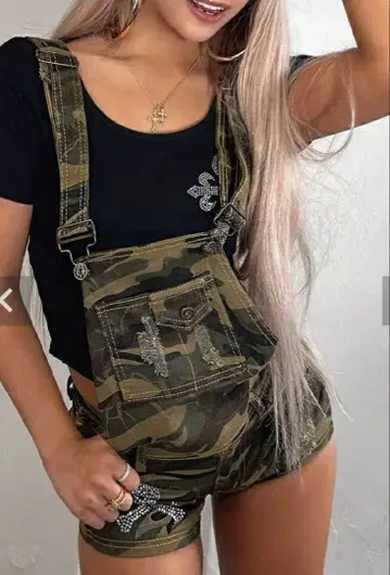 블랙 퀸 스컬 미니 살로펫 카모플라주 패턴 갸루