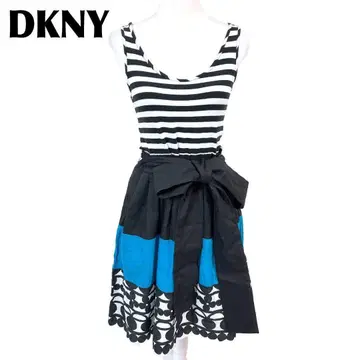 [새상품급] DKNY 슬리브리스 도킹 허리 리본 끈 4 화이트 x 블랙 x 파랑