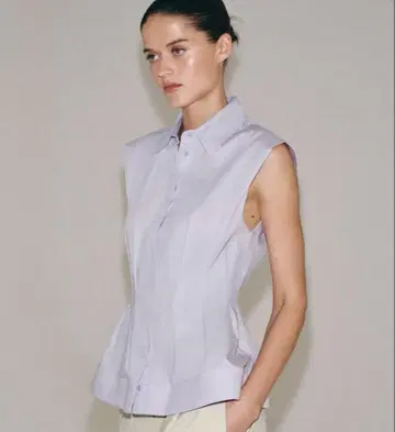 ZARA ZW 컬렉션 플리츠 슬리브리스 셔츠 라이트 모브