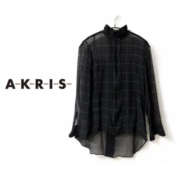 새상품급 AKRIS 아크리스 시어 셔츠 체크 무늬 블라우스 긴팔 여름옷