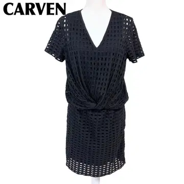 CARVEN 반팔 원피스 메쉬 허리밴딩 M 올 패턴 블랙