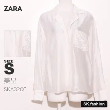 새상품급 ZARA 상의 블라우스 긴팔 가슴 포켓 부착 프론트 버튼 자수