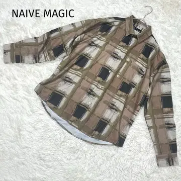 NAIVE MAGIC 아트 패턴 긴팔 셔츠 디자인 셔츠 올 패턴 브라운 계열