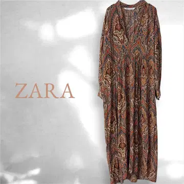 ZARA 자라 롱 원피스 페이즐리 에스닉 패턴 슬릿 V넥