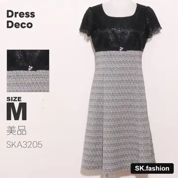 새상품급 Dress Deco 원피스 무릎 기장 반팔 트위드 원단 와이드넥