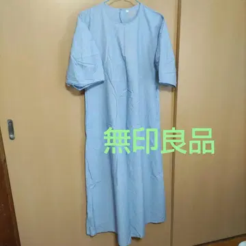[ 레어 ] 무인양품 반팔 롱 원피스 라이트 블루 M